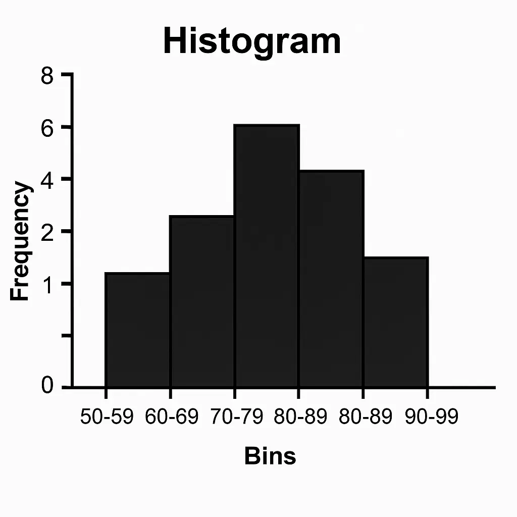 histogram with bins and frequencies
